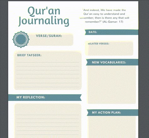 Quran Planner, Islamic Bullet Journal, Quran Journaling Ideas, Study Quran, Ramadhan Planner, Islamic Journaling, Quran Tracker, Muslim Journal, Islamic Planner