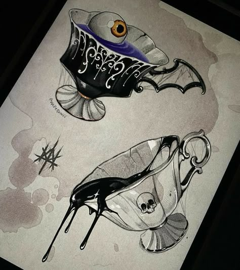 Creepy Tattoos, Spooky Tattoos, Tattoo Portfolio, Desenho Tattoo, Dark Tattoo, Halloween Tattoos, Sanya, Arte Inspo, Flash Art