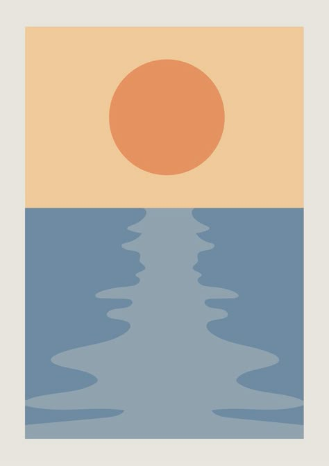 Summer Wall Posters, Sunset Poster Aesthetic, Ocean Prints For Walls, Sunset Sea Illustration, Beach Posters Prints, Ulu Cliffhouse, Ocean Poster Design, Beach Poster Design, Retro Beach Art