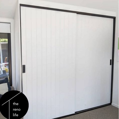 ◾ diy VJ wardrobe doors ◾⁣⁣ ⁣⁣ A few projects ago we figured out we could save literally thousands of dollars by building sliding wardrobe doors ourselves instead of getting them done through a joiner 💸 ⁣⁣ eg. One standard size double slider wardrobe door set - $2000, compared to doing it ourselves - $300! 💸💸⁣⁣ ⁣⁣ The process to make these wardrobe doors is saved under our 'diy tips' highlight on our Instagram💡 Sliding Door Fitted Wardrobe, Inbuilt Wardrobe Sliding Doors, Built In Robes Sliding Doors, Vj Panel Sliding Wardrobe Doors, Black Sliding Doors Wardrobe, Open Cube, White Tub, Sliding Wardrobe Doors, Sliding Wardrobe