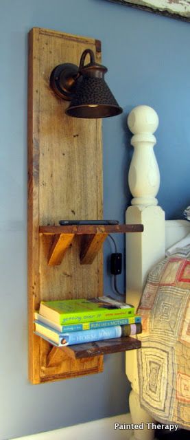 Such a great idea to build a wall-mounted night stand when floor space is limited. LOVE this! {Painted Therapy} Night Stands Ideas, Garage Redo, Painted Night Stands, Night Stands, Wood Works, Trendy Bedroom, Bed Ideas, Bedroom Paint, Night Stand