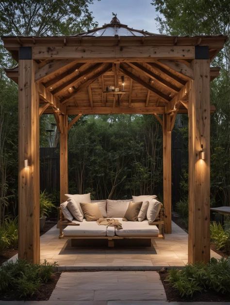 Cozy Gazebo Ideas, Garden Shelter Ideas, Modern Gazebo Ideas, Backyard Gazebo Ideas, Covered Gazebo, Landscape Ideas Front Yard Curb Appeal, Modern Gazebo, Gazebo Ideas, Pavilion Design