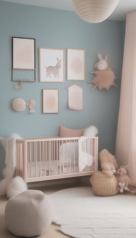 "Fill your nursery with love and charm with playful and cute prints. 🌈💫" Baby Girl Blue Nursery, Girl Blue Nursery, Nursery Ideas Blue, Pale Blue Nursery, Blue Nursery Girl, Light Blue Nursery, Teal Nursery, Christmas Nursery, Rose Nursery