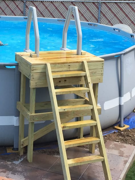 Platform with ladder for Intex  Steel Frame pool (18' x 52") Diy Pool Ladder, Pool Platform, Pool Ladders, Above Ground Pool Ladders, Above Ground Pool Steps, Diy Above Ground Pool, Wooden Pool, Deck Piscina, Pool Deck Plans