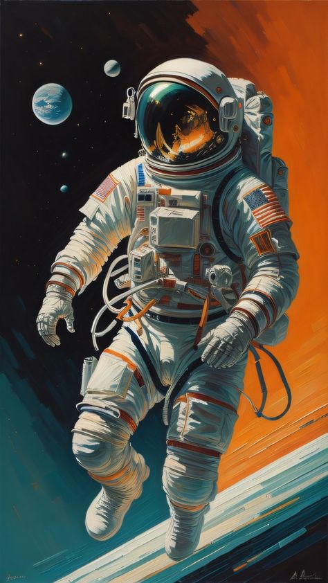 Orange Astronaut Wallpaper, Space Astronaut Art Wallpaper, Colorful Astronaut Wallpaper, Astronaut Drawing, Trippy Astronaut, Astronaut Illustration, Trippy Astronaut Art, Astronaut Tattoo, Astronaut Wallpaper