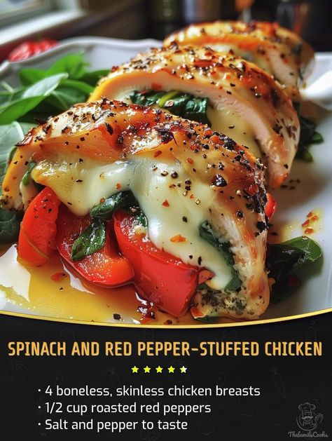 Red Pepper Stuffed Chicken, Pepper Stuffed Chicken, Red Pepper Stuffed, Mozzarella Stuffed Chicken, Spinach And Mozzarella, Pepper Stuffed, Gordon Ramsay Recipe, Grandma Cooking, Ina Garten Recipes