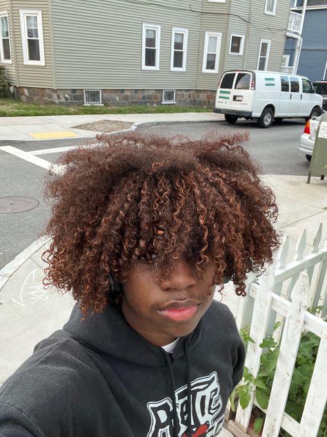 Men Dyed Hair Ideas Brown, Black Man With Dyed Hair, Brown Hair Men Black, Ginger Afro Men, Ginger Hair Color Men, Dyed Afro Men, Light Brown Curly Hair Men, Black Men With Dyed Hair, Dyed Hair Men Black