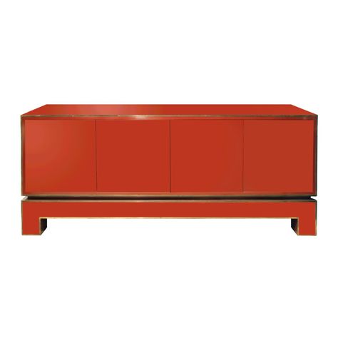 Alain Delon Chic Red Credenza with Brass Trim, 1970s ‘Signed’ Red Credenza, Armoire Bar, Backgammon Table, Coffee Center, Lounge Club, Brass Trim, Maison Jansen, Wallpaper Magazine, Red Lacquer