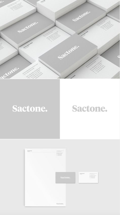 Sactone branding on Behance. Minimal, grey, white, classic White Branding, Gray Logo Design, Grey Packaging Design, Grey Branding, Gray Branding, Black White Grey Branding, Monochrome Brand Identity, Clean Corporate Branding, Brand Manual