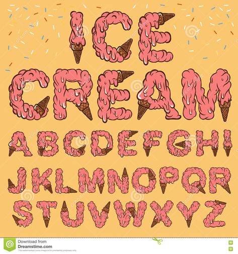 Yummy ice cream font design with cones Ice Cream Typography, Ice Cream Font, Ice Cream Logo, Fish Sketch, Yummy Ice Cream, Graphic Design Fonts, Calligraphy Alphabet, Calligraphy Letters, Retro Font