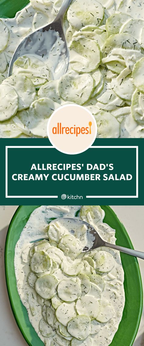 Creamy Cumber Salad, Dads Creamy Cucumber Salad, Salad Board, Cucumber Salads, Creamy Salad, Angel Cookies, Different Salads, Cold Salads, Vegetarian Salad