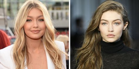 Gigi Hadid  - CosmopolitanUK Brown Eyed Celebrities, Blonde Vs Brown Hair, Brown Vs Blonde Hair, Vs Blonde Hair, Brunette To Blonde Before And After, Makeup For Fair Skin, Hairstyles Zayn, Blonde Vs Brunette, Blonde Brown Eyes