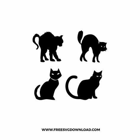 Black Cat Svg Halloween, Cat Svg Free, Halloween Cat Svg, Black Cat Svg, Spooky Halloween Crafts, Unique Halloween Decorations, Cat Svg, Halloween Silhouettes, Free Svg Files