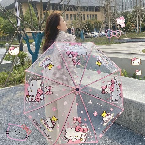 Gloves Aesthetic, Transparent Umbrella, Hello Kitt, Fashion Umbrella, Automatic Umbrella, Rain Umbrella, Folding Umbrella, Transparent Design, Cinnamon Roll