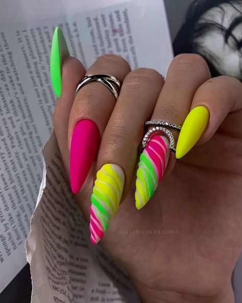 Neon Nails Designs Summer 2024, Egypt Nails, Luv Nails, Neon Nail Designs, Art Deco Nails, Trendy Nail Art Designs, Ombre Nail Designs, Bright Nails, Nails Only