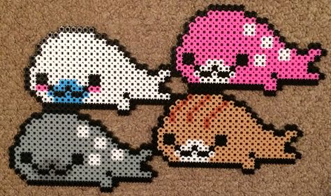 Simbrix Hama Japanese Mamegoma Seals Seal Perler Bead Pattern, Japanese Perler Beads, Seal Perler Beads, Seal Pixel Art, Kawaii Perler, Japanese Embroidery Patterns, Fuse Bead Ideas, Pony Bead Animals, Melty Bead Designs