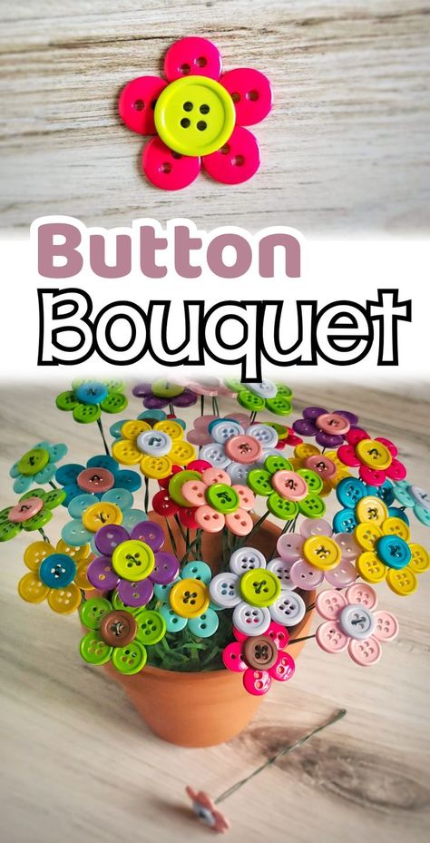 Diy Button Crafts, Button Art Projects, Buttons Crafts Diy, Hanging Craft Ideas, Kids Origami, Rose Crafts, Button Bouquet, Hanging Craft, Spring Decoration