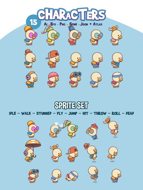 We have prepared for you a unique set of characters – Cute Duckling Game Character Sprites. It will inspire you to implement many new and interesting ideas in your game world. The set includes 15 characters, each of which is presented in the form of charming ducklings. These sprites are made in a popular cartoon style and are ideal for integration into a wide variety of game genres: from children’s games, adventures and quests to RPG, MMO, 2d Game Design, Game Genres, Character Sprites, Character Sprite, Game 2d, Game World, Cute Ducklings, Games Ideas, Popular Cartoons