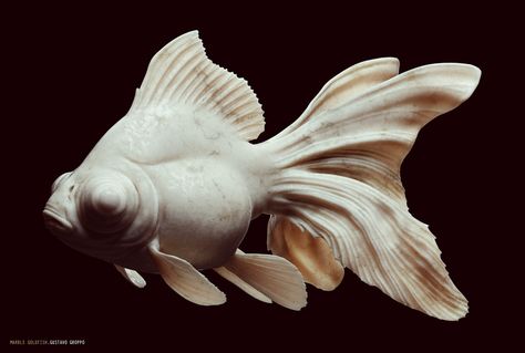 Marble goldfish, Gustavo Groppo on ArtStation at https://www.artstation.com/artwork/L3X9J0 Goldfish Sculpture, 3d Sketch, Carpe Koi, Patio Wall, Gold Fish, Pottery Crafts, Koi Fish, Goldfish, Wall Tiles