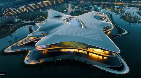 Chengdu Science Fiction Museum by ZHA has recently opened its doors to host the World Science Fiction Convention (Worldcon) and the Hugo Awards in China. Red Bull Drinks, Zaha Hadid Architects, Chengdu, Earth From Space, Santorini Greece, New City, Design Museum, Science Fiction, Swimming Pools