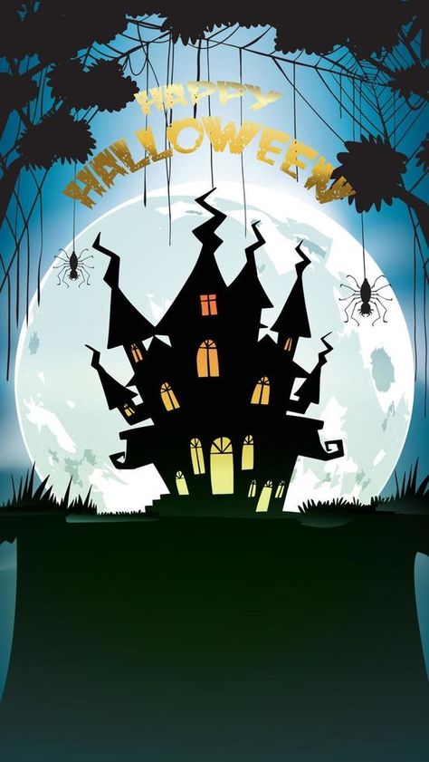 Halloween night background with pumpkin, haunted house, castle and full moon. Flyer or invitation template for banner, party, Invitation . Vector illustration with place for your Text and copy space Haunted House Movie, Pumpkin Haunted House, Movie Flyer, House Movie, House Castle, Space Space, Night Background, Vector Portrait, Event Flyer