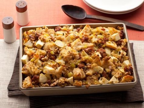 Get Sausage, Apple, and Walnut Stuffing Recipe from Food Network Walnut Stuffing, Stuffing Ideas, Thanksgiving Diner, Apple Stuffing, Sausage Stuffing Recipe, Turkey Dressing, Fall Feast, Simply Food, Thanksgiving Meals