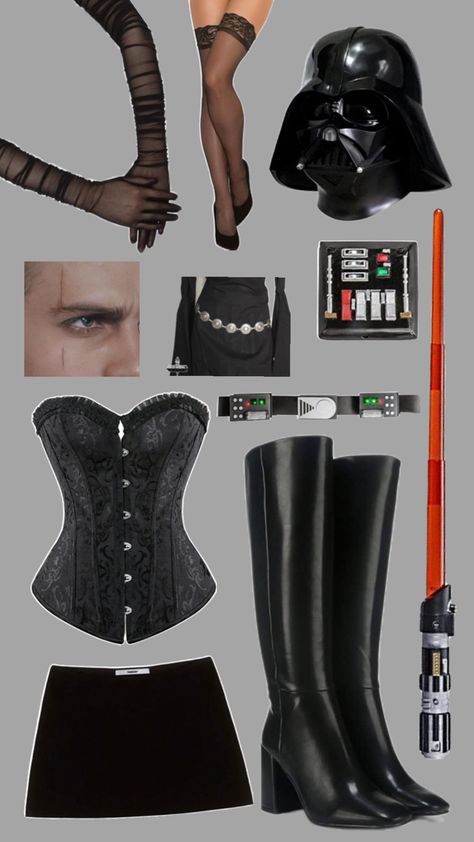 a female darth vader adaptation outfit Female Darth Vader Costume, Female Darth Vader, Darth Vader Costume, Darth Vader Halloween, Disfraz Star Wars, Easy Couples Costumes, Darth Vader Costumes, Star Wars Halloween Costumes, Halloween Parejas