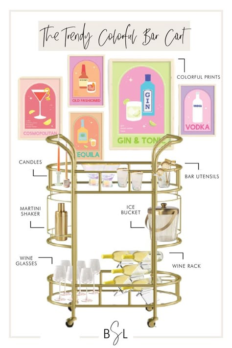 College Girl House Decor, Auburn Apartment, College Bar Cart, Bar Cart Inspo, College Bathroom Decor, Girly House, Uni House, Apartment 2023, College Living Rooms