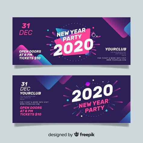 Abstract new year 2020 party banners | Free Vector #Freepik #freevector #banner #winter #new-year #abstract New Year Graphic Design, Party Banner Design, Tiktok Design, Best Banner Design, Print Design Template, Banner Design Inspiration, Free Banner, New Year Banner, Ticket Design