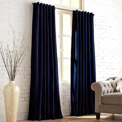 Sheridan Velvet Navy Curtain | Pier 1 Navy Blue Velvet Curtains, Living Room Navy, Blue Velvet Curtains, Navy Curtains, Luxury Bedrooms, Velvet Drapes, Living Room Decor Curtains, Navy Blue Velvet, Blue Curtains