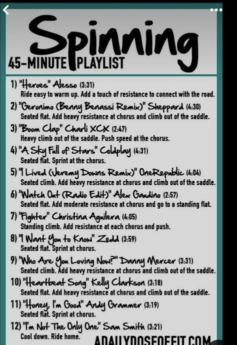 Beginner Spin Bike Workout, Indoor Cycling Playlist, Spin Class Routine, Spin Class Workout, Spin Playlist, Spin Routines, Spin Workout, Class Workout, Bike Workouts