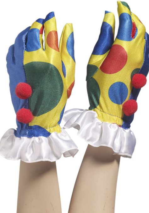 Dotted Clown Gloves with Pom Poms - Fancy Dress Gloves at Escapade™ UK Clown Gloves, Clown Fancy Dress, Clowncore Aesthetic, Kristina Webb, Red Pom Poms, Circus Aesthetic, Clown Clothes, Cute Clown, Mode Chanel