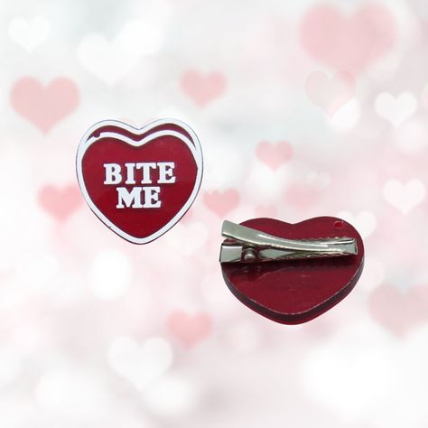 Bite Me Hair Clip - Candy Heart Barrette - Valentine's Day Hair Clips Candy Hair Accessories, Fancy Thanksgiving, Valentines Day Hearts Candy, Candy Hair, Bite Me, Heart Hair, Kawaii Accessories, Hair Clips Girls, Hair Stuff