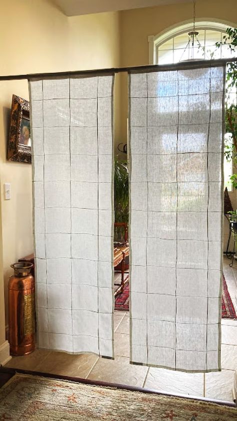 Your Basic Premium Linen Curtain Panels Simple Geometric Squares Perfect Room Divider - Etsy Fabric Partition Room Dividers, Linen Room Divider, Curtain Space Divider, Linen Curtain Room Divider, Aesthetic Room Divider, Japanese Boho Interior, Divider Curtain Ideas, Curtain Wall Divider, Room Divider Curtain Ideas