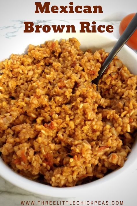 Easy Mexican rice made with brown rice and diced tomatoes. Spanish Rice With Brown Rice, Mexican Rice With Brown Rice, Mexican Rice Recipe With Brown Rice, Mexican Brown Rice Recipes, Minute Brown Rice Recipes, Brown Mexican Rice, Easy Spanish Rice Recipe Minute Rice, Easy Mexican Rice With Minute Rice, Mexican Rice Without Tomato Sauce