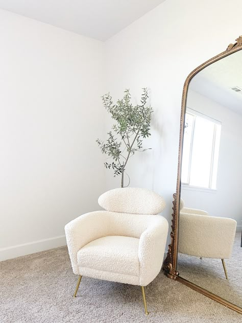 Sherpa chair, shearling chair inspo. Shop my link in bio! Sherpa Chair Target, Sherpa Chair Decor, Sherpa Accent Chair Living Room, White Sherpa Chair Living Room, Sherpa Chair Aesthetic, Sherpa Living Room, Sherpa Office Chair, Chair And Mirror In Corner, Sherpa Chair Bedroom