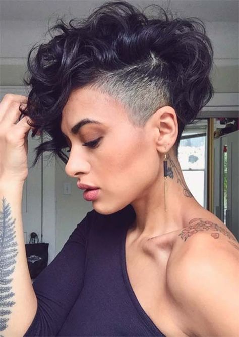 Short Undercut Hairstyles for Women: Undercuts for Women Shaved Back Long Front Hair, Pixie Wavy Hairstyles For Women, Feminine Undercut Long Hair Shaved Sides, Short Boyish Hairstyles For Women, Unique Pixie Cuts, Undercut Long Hair Sidecut, Fohawk Haircut For Women, Edgy Short Hair For Women, Pixie Cut Oval Face