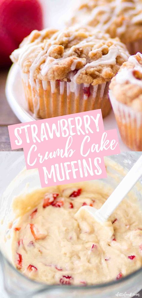 These homemade Strawberry Crumb Cake Muffins are incredibly moist, both from the fresh (not frozen) chopped strawberries and the sour cream (or you can make them with Greek yogurt). This easy strawberry muffin recipe makes the best summer breakfast or brunch, and they have a bakery style crumb cake topping. They are light and fluffy in texture and incredibly sweet with the brown sugar crumb topping. Strawberry Crumb Muffins for the win! #strawberry #breakfast #dessert #recipe #muffin Strawberry Muffin Recipe, Strawberry Crumb Cake, Crumb Cake Topping, Strawberry Muffin, Crumb Cake Muffins, Strawberry Muffin Recipes, Crumb Muffins, Strawberry Breakfast, Coffee Cake Muffins