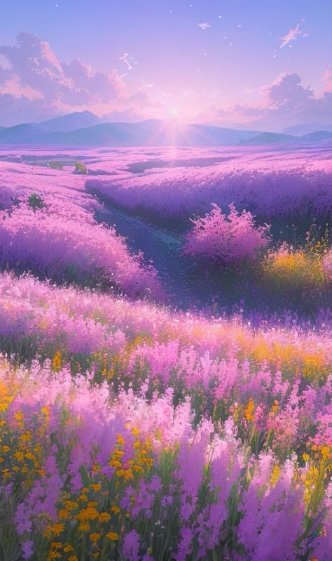 Purple Flower Pictures, Purple Field, Lavender And Lilac, Beautiful Field, Dreamy Landscapes, Pretty Backgrounds, The Sunrise, Robot Concept Art, Flower Phone Wallpaper