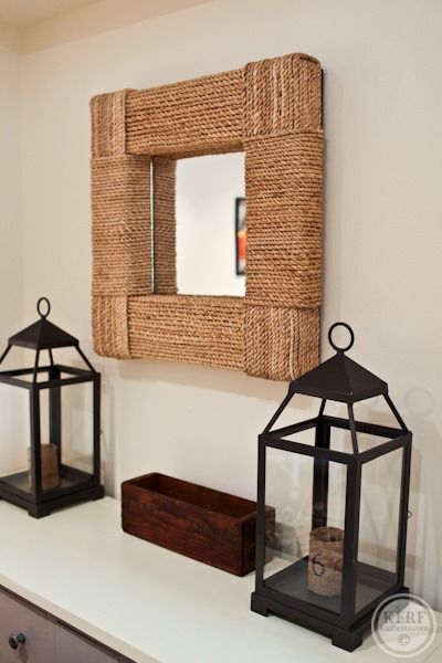 Pretty twine mirror Twine Mirror Frame, Jute Decor, Jute Mirror, Jute Rope Mirror Diy, Raffia Mirror Diy, Rope Mirror Rectangle, Diy Home Furniture, Luxury Bedroom Master, Deco Boheme