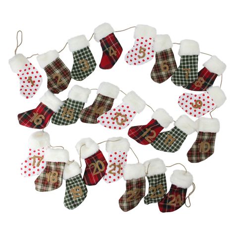 Northlight Holiday Moments 8 ft. Christmas Stocking Garland Stocking Garland, Fabric Garlands, Fabric Twine, Plaid Stockings, Red Christmas Stockings, White Christmas Stockings, Artificial Christmas Garland, Red Stockings, Shatterproof Ornaments