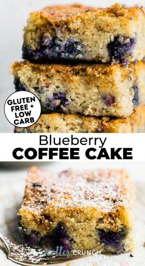 This gluten free Almond Flour Blueberry Buckle Coffee Cake recipe makes a delicious low sugar, paleo friendly treat. It features a fluffy almond flour blueberry cake studded with fresh blueberries and an easy cinnamon sugar crumb topping! Yay for healthy brunch recipes. Dairy free options in recipe card. Blueberry Coffee, Blueberry Coffee Cake, Amazing Breakfast, Breakfast Coffee, Coffee Cake Recipes, Coffee Breakfast, Gf Recipes, Gluten Free Breakfasts, Roasted Almonds