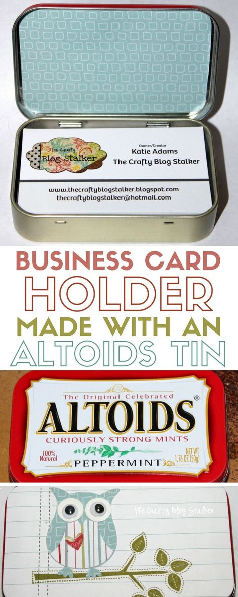 Business Card Holder | Altoids Tin | DIY Case | Cute Tin Upcycle, Card Holder Diy, Tin Crafts, Church Marketing, Business Card Displays, Altoids Tin, Office Organization At Work, Make Business Cards, Altoid Tin