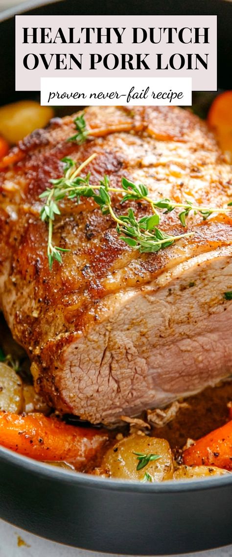 Image for Healthy Dutch Oven Pork Loin Oven Cooked Pork Loin, Oven Pork Loin Roast, Slow Roast Pork Loin Oven, Boneless Half Pork Loin Roast Recipes, Perfect Pork Roast In Oven, Frozen Pork Roast In Oven, Pork Loin End Roast Recipes Bone In, Braised Pork Roast Dutch Oven, Pork Loin Potatoes Carrots Oven