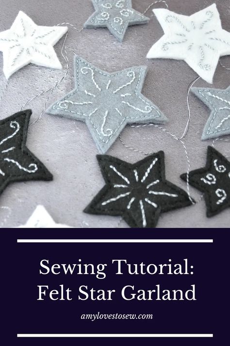 Follow this free step by step sewing tutorial to make your own DIY felt star garland. Click through to download the free felt star pattern, and use hand embroidery to give a pretty finish. #felt #star #handembroidery Felt Star Garland, Felt Star, Star Garland Diy, Star Garland Christmas, Diy Felt Garland, Felt Ornaments Diy, Cute Kids Crafts, Felt Banner, Fabric Stars