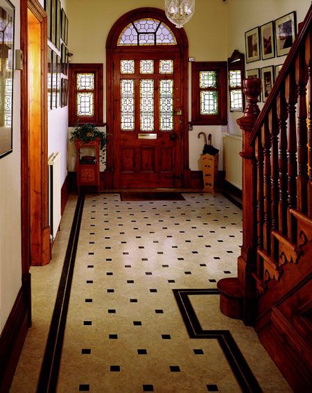 Victorian Flooring Wood, Victorian Hallway Arch, Gothic Victorian Staircase, Victorian Foyer, Victorian Mansion Foyer, 1800s Staircase, Rustic Foyer, Amtico Flooring, Mirror Interior Design