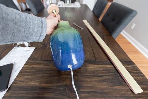 How to Turn a Vase Into a DIY Lamp - Handmade Weekly Turning A Vase Into A Lamp, How To Turn A Vase Into A Lamp, Vase Into Lamp Diy, Vase Into Lamp, Lamp Pipes, Long Lamp, Make A Lamp, Lamp Kit, Lamp Handmade