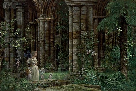 James Christensen                                                                "Queen Mab In The Ruins", 2000. James C Christensen, James Christensen, Queen Mab, Faery Queen, Web Gallery, The Ruins, Fantasy Artist, Magazine Art, Art Sculpture