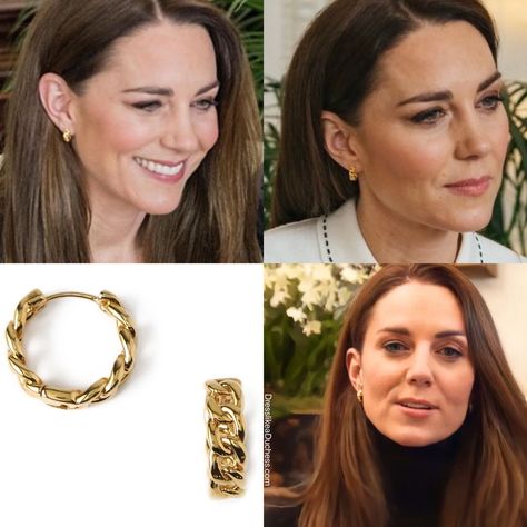 Kate Middleton Gold Earrings, Zoom Outfit, Gold Hoop Earrings Outfit, Kate Middleton Earrings, Kate Middleton Jewelry, Kate And Harry, Royal Jewellery, Cambridge Family, Kate Middleton Outfits