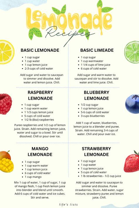 Diy Lemonade Recipe, Recipes For Lemonade, Super Easy Drinks To Make At Home, Yummy Lemonade Recipes, Different Lemonade Recipes, Homemade Limeade Recipe, Fun Lemonade Recipes, Lemonade Recipes Homemade, Perfect Lemonade Recipe